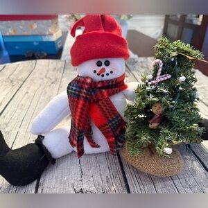 Like new. Light-up Festive Snowman Plush with light up tree - Home decor
